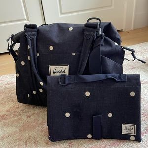 Herschel navy polka dot diaper bag